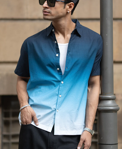 Powerlook Dark Navy Ombre Cotton Shirt