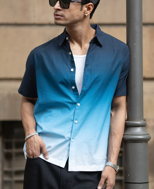 Powerlook Dark Navy Ombre Cotton Shirt