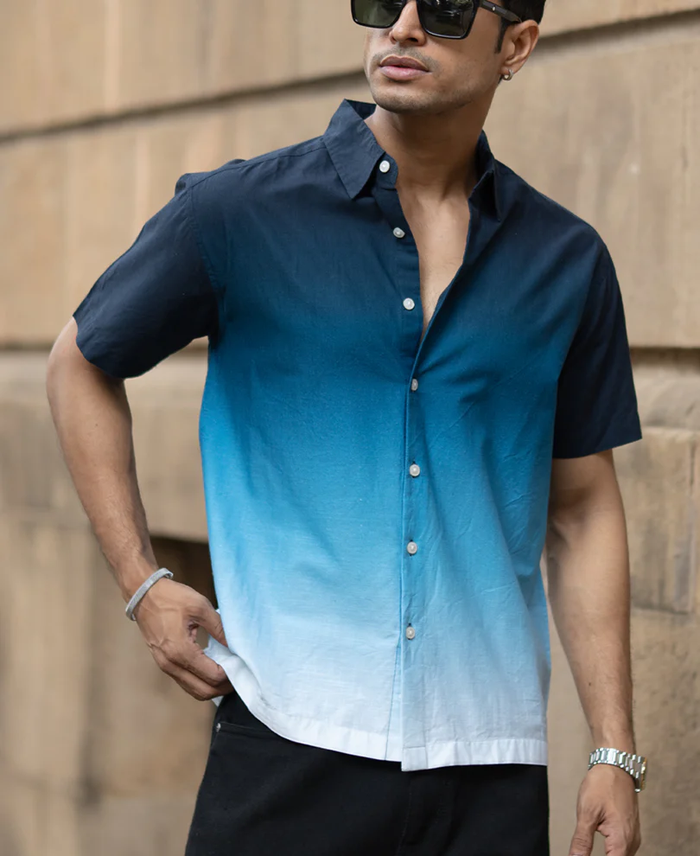 Powerlook Dark Navy Ombre Cotton Shirt