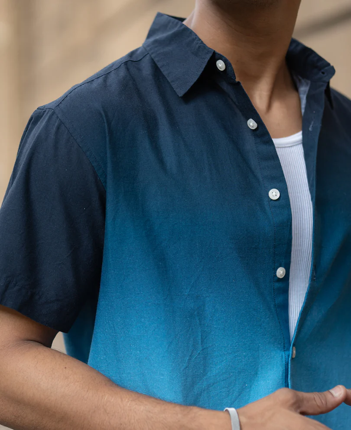 Powerlook Dark Navy Ombre Cotton Shirt