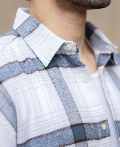 Powerlook Grey Structured Checked Cotton Shirt