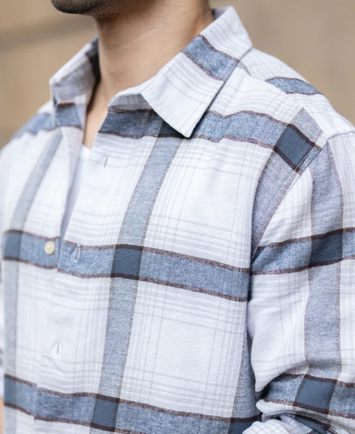 Powerlook Grey Structured Checked Cotton Shirt