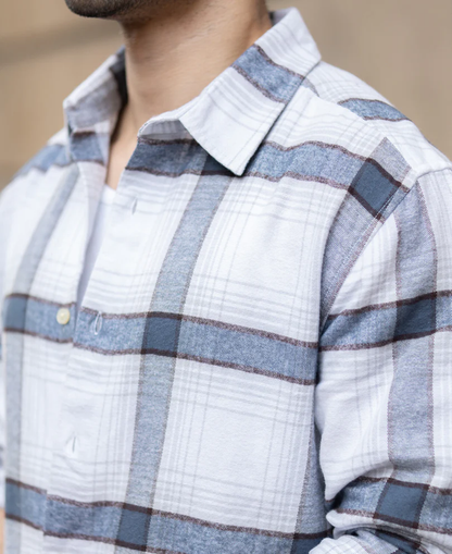 Powerlook Grey Structured Checked Cotton Shirt