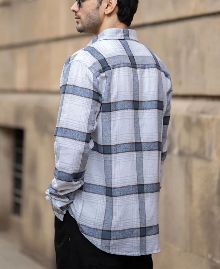Powerlook Grey Structured Checked Cotton Shirt