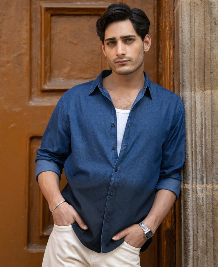 Powerlook Indigo Ombre Lightweight Cotton Shirt