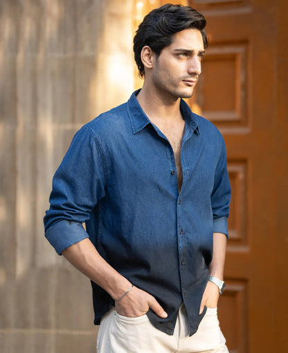 Powerlook Indigo Ombre Lightweight Cotton Shirt