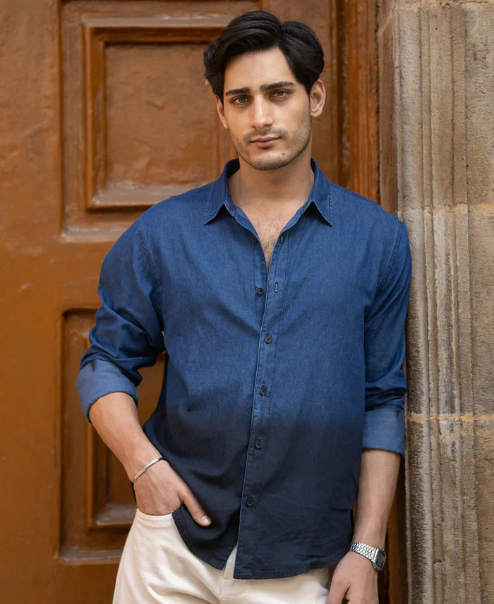Powerlook Indigo Ombre Lightweight Cotton Shirt