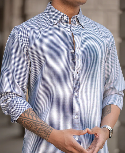 Powerlook Navy Micro Check Lightweight Cotton Shirt