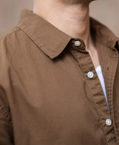 Powerlook Tan Brown Washed Cotton Shirt