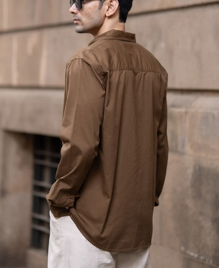 Powerlook Tan Brown Washed Cotton Shirt