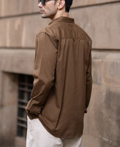 Powerlook Tan Brown Washed Cotton Shirt