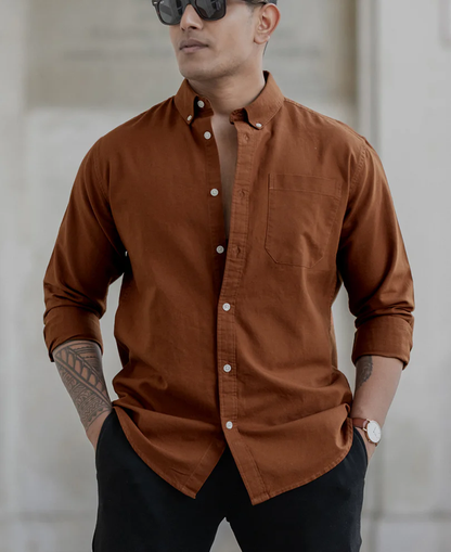 Powerlook Tan Cotton Oxford Shirt