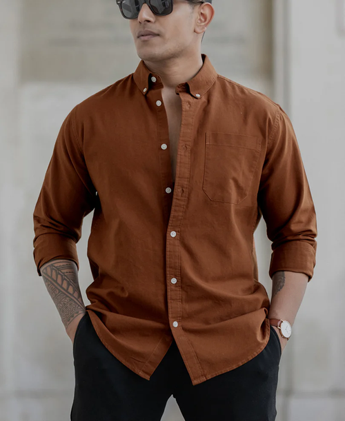 Powerlook Tan Cotton Oxford Shirt