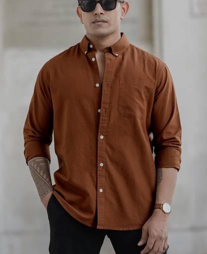 Powerlook Tan Cotton Oxford Shirt
