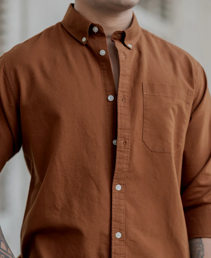 Powerlook Tan Cotton Oxford Shirt