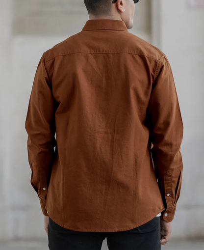 Powerlook Tan Cotton Oxford Shirt