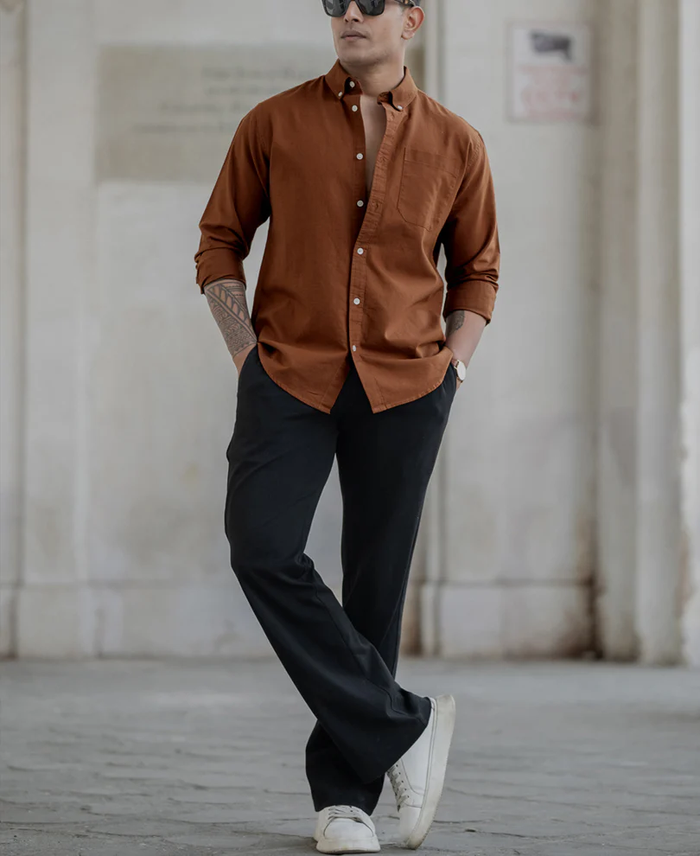 Powerlook Tan Cotton Oxford Shirt
