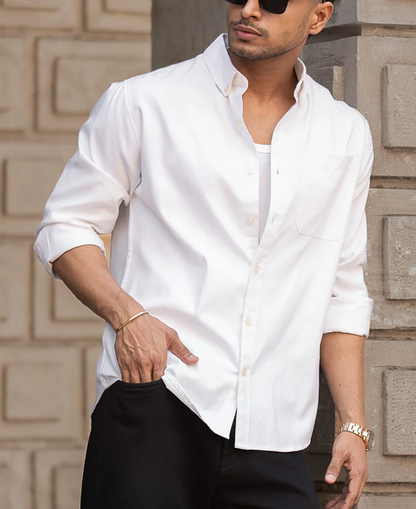 Powerlook White Cotton Oxford Shirt