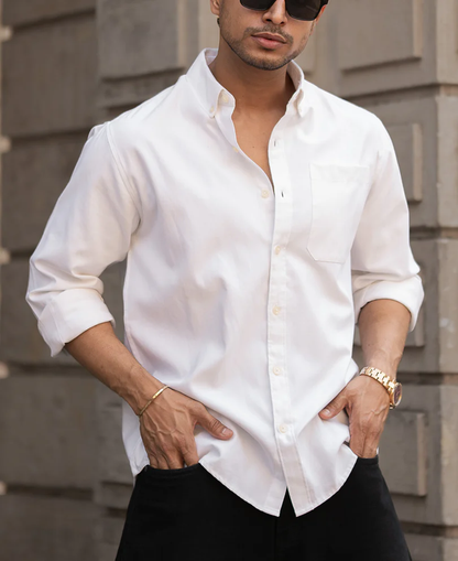 Powerlook White Cotton Oxford Shirt