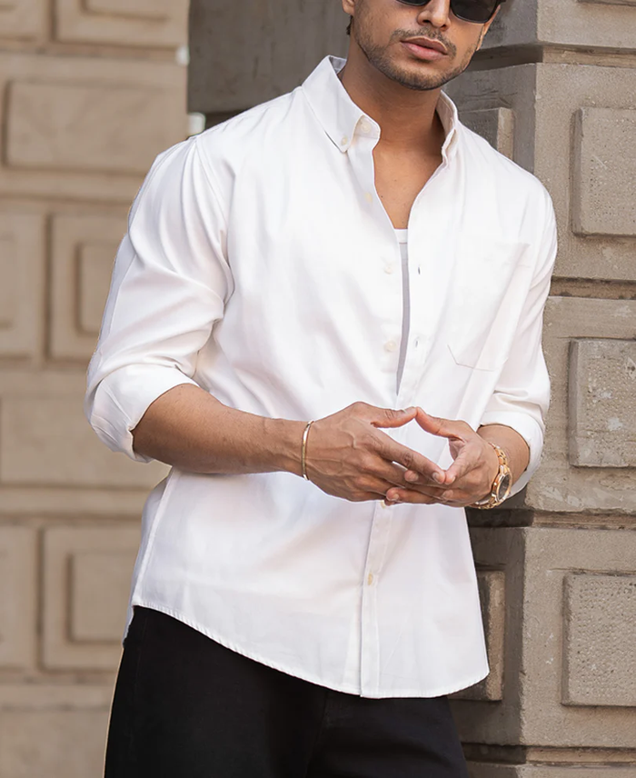 Powerlook White Cotton Oxford Shirt