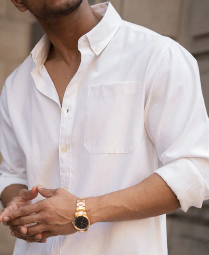 Powerlook White Cotton Oxford Shirt