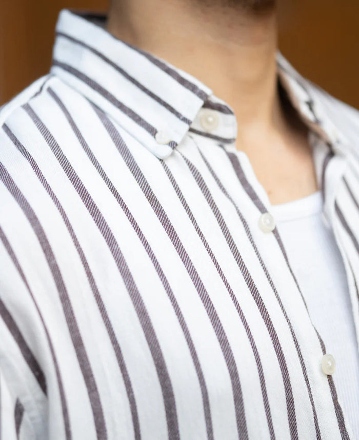Powerlook White Striped Linen Blend Shirt