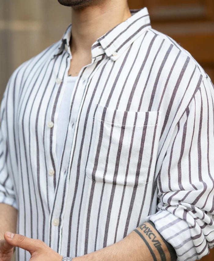 Powerlook White Striped Linen Blend Shirt