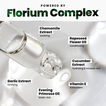 A pipette hovers above text listing ingredients: Chamomile Extract, Rapeseed Flower Oil, Cucumber Extract, Garlic Extract, Evening Primrose Oil, and Vitamin E. Princess Awaits by LONDONTOWN is a 16+ Free vegan formula offering a sheer white shimmer and is cruelty-free.