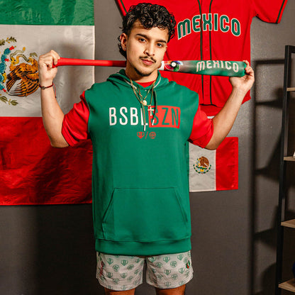 Adult model wearing green Pro Series with Liner Mexico shorts