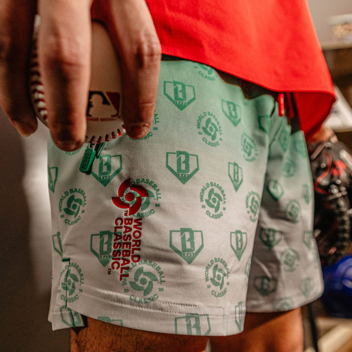 Adult model wearing green Pro Series with Liner Mexico shorts