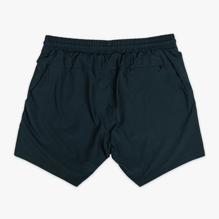 Black and light blue Pro Series youth shorts — back view