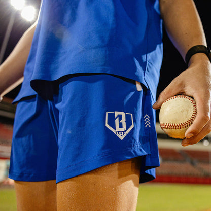 Adult model wearing blue Pro Series with Liner Royal Blue shorts