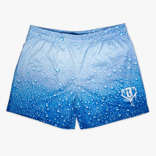 Blue Rain Delay Droplet shorts — front view