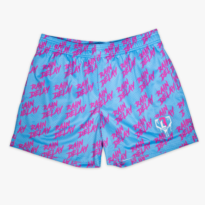 Blue Rain Delay Cotton Candy youth shorts — front view