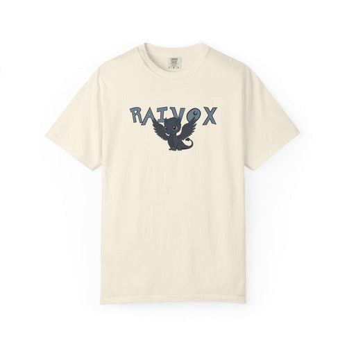 thtgrlreads Comfort Colors graphic tee from The Eating Woods collection featuring a vintage wash cream fabric with a playful Raivox black dragon graphic and bold text design, ideal for fans of romantasy apparel and officially licensed bookish merch.
