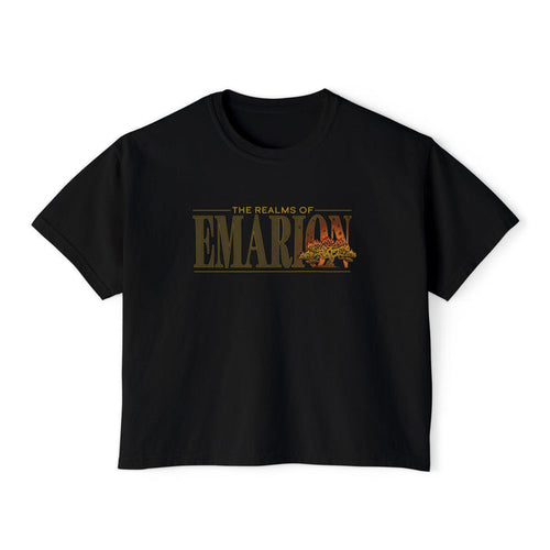 Thtgrlreads Kindred's Curse Saga vintage wash comfort colors crop top featuring a bold gold and orange graphic text design with an emblem, part of licensed bookish apparel collections.