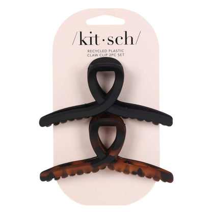 Package of Kitsch Recycled Plastic Large Loop Claw Black & Tort 2pc