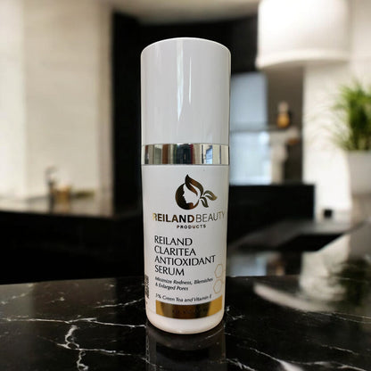 Reiland Claritea Antioxidant Serum bottle – Green Tea & Vitamin E antioxidant treatment for redness, pores, and sensitive skin.