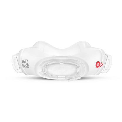 ResMed AirFit N30i nasal CPAP cushion in small size, white and clear, with 'AirFit N30i' label and a red 'S' size indicator, front-facing on a white background.