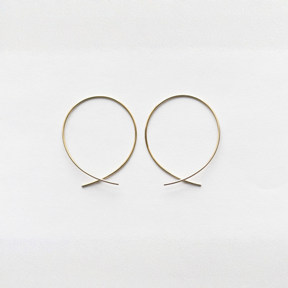Large round threader earrings, gold-tone wire with curved dangling ends