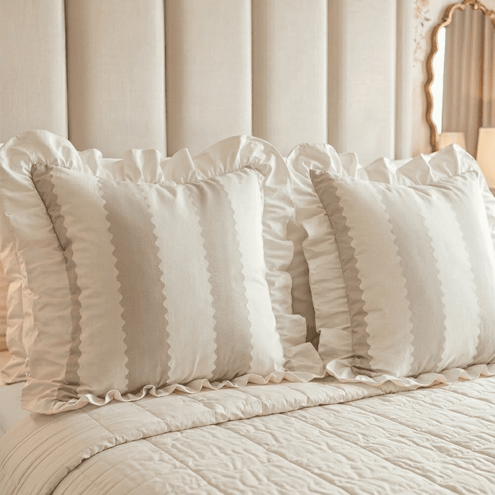 Sasha Oatmeal Striped Frilled Edge Feather Filled Cushion - 45x45cm Textiles