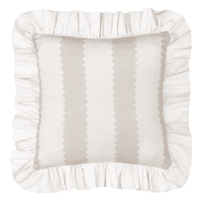 Sasha Oatmeal Striped Frilled Edge Feather Filled Cushion - 45x45cm Textiles
