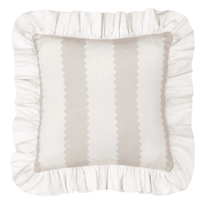 Sasha Oatmeal Striped Frilled Edge Feather Filled Cushion - 45x45cm Textiles