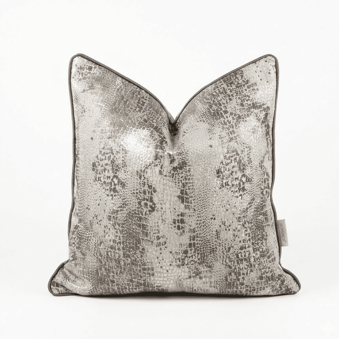 Serpentine Grey Snake Print Feather Filled Cushion - 50x50cm Textiles
