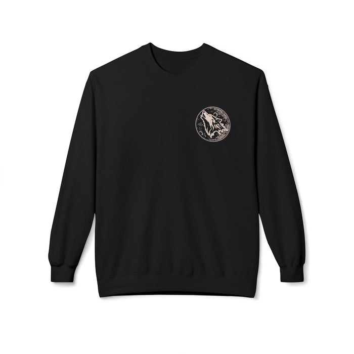 Zodiac Academy crewneck sweatshirt by thtgrlreads featuring a vintage-wash black Comfort Colors base and a subtle circular wolf graphic on the chest, cozy and unisex.