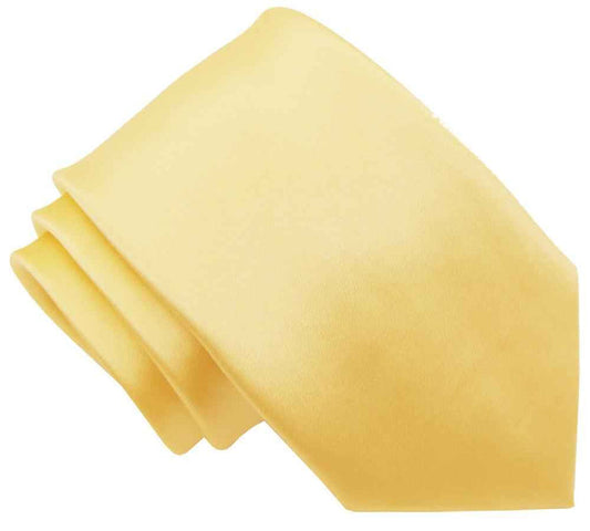 Sherbet Lemon Boys Tie in solid pastel yellow, 100% polyester, ideal for ages 5-12. Available in two sizes, perfect for formal childrenswear.