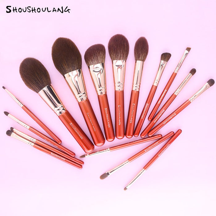 SHOUSHOULANG Red Maple Leaf Professional Makeup Brush 16 Pcs Set T4944