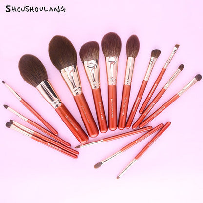 SHOUSHOULANG Red Maple Leaf Professional Makeup Brush 16 Pcs Set T4944