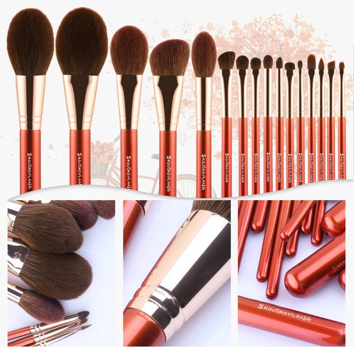 SHOUSHOULANG Red Maple Leaf Professional Makeup Brush 16 Pcs Set T4944
