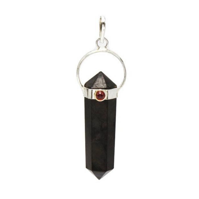 Shungite  Point Pendant With Garnet